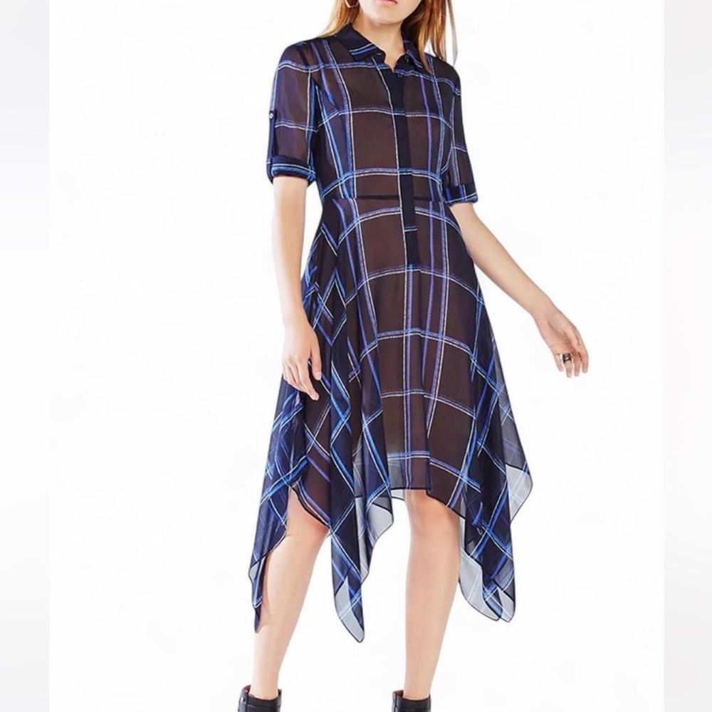BCBGMAXAZRIA SILK PLAID BEATRYCE DRESS